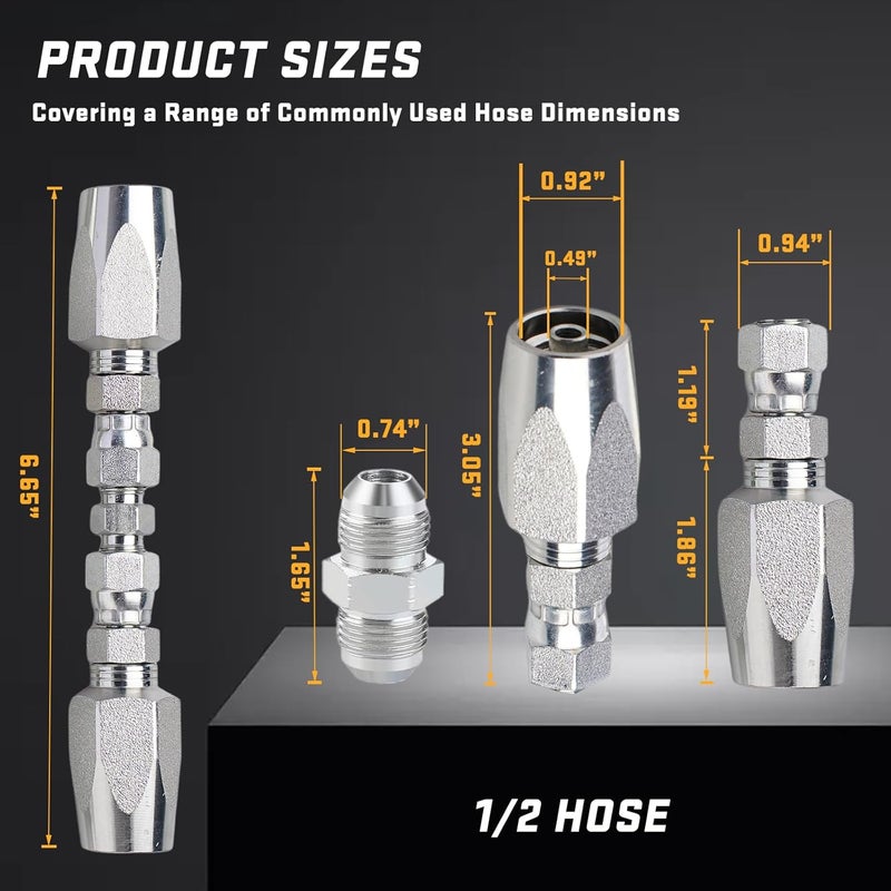 Legines 1/2'' Reusable Hydraulic Fittings, Size #08 Hydraulic Hose Repair Kit 4000PSI (2PCS) - Image 3